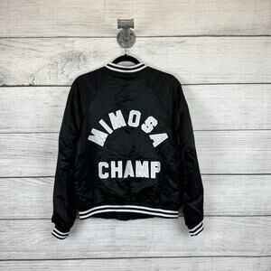 Street Leisure Black White Varsity Mimosa Champ Sporty Satin Jacket Size XS
